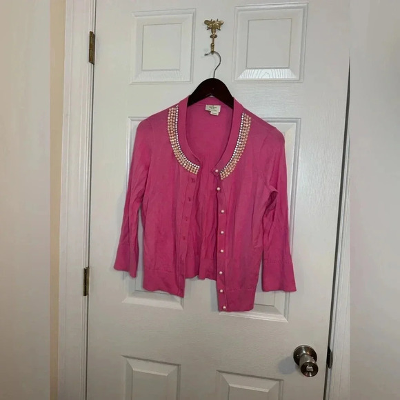Kate Spade cardigan size medium pearl beaded Tula pink white - Picture 1 of 6